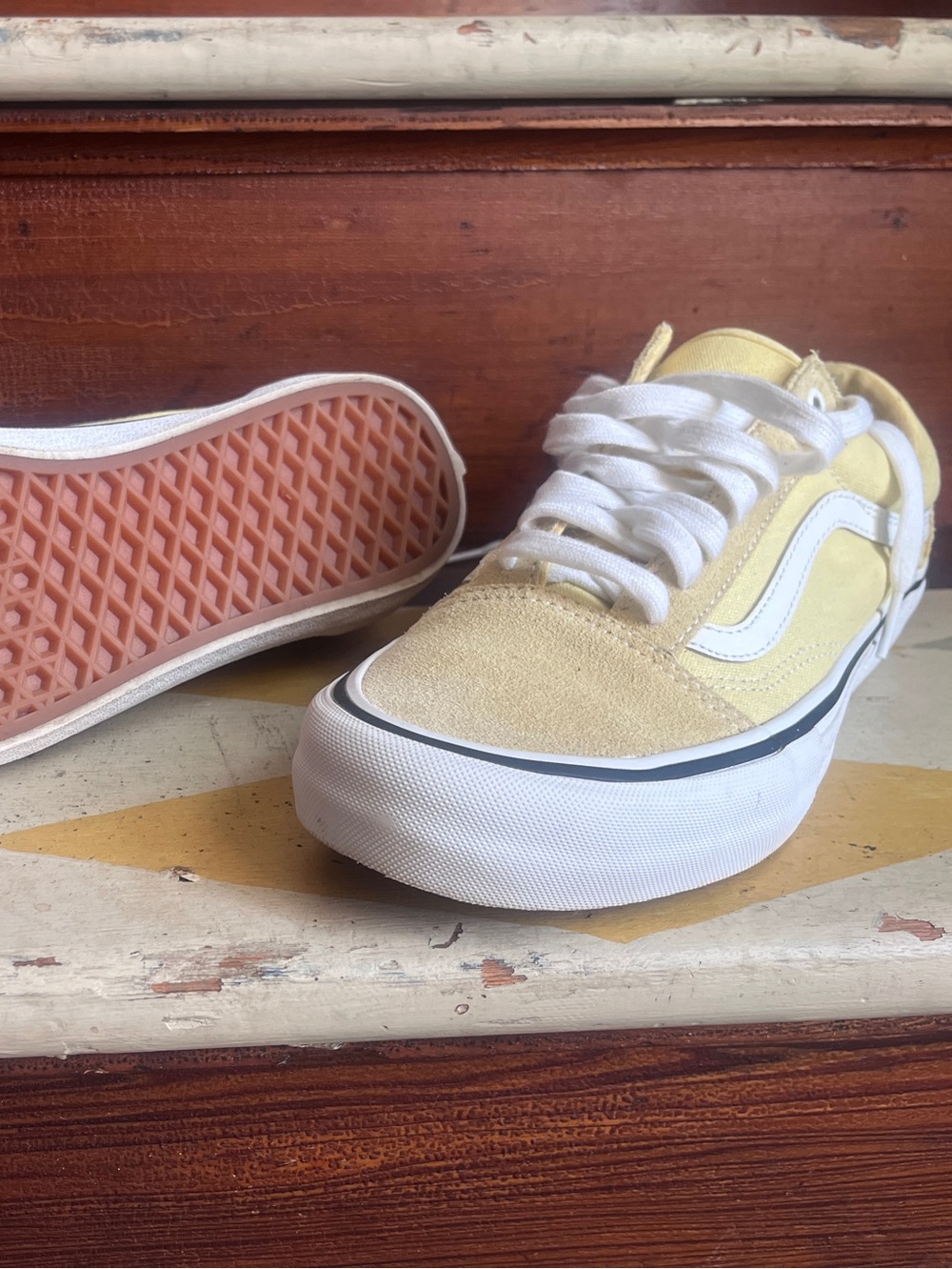 Butter Yellow Pro Skate Vans worn once. Near perfect condition.
